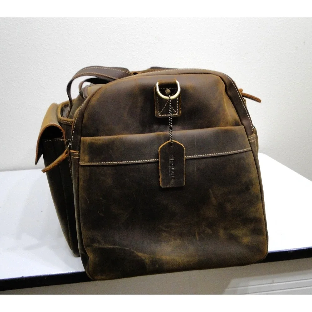 Polare Mens Full Grain Leather Duffel Bag Weekender Travel Luggage Brown Vintage